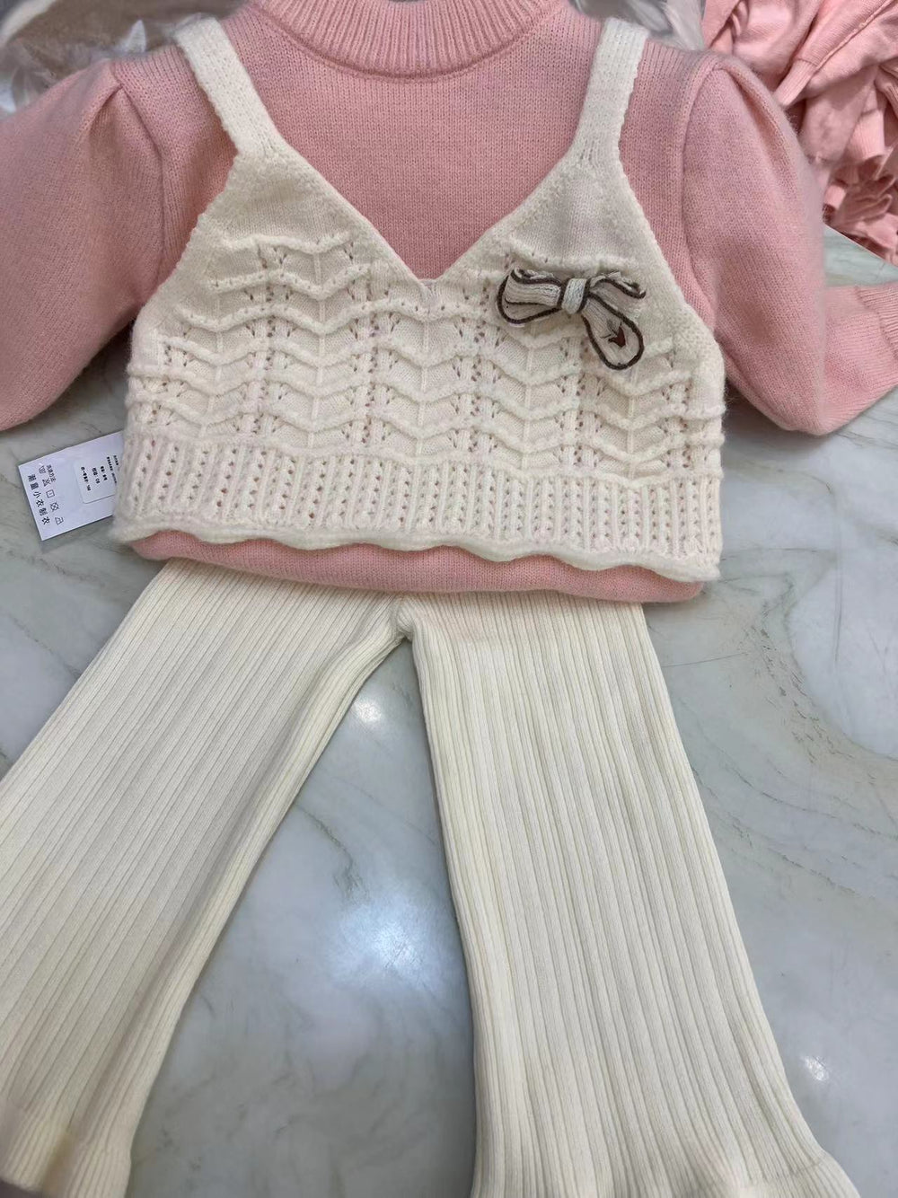 Girls' knitted sweater two-piece set -  autumn/winter new collection - bowknot cardigan and knit sweater outfit for little girls