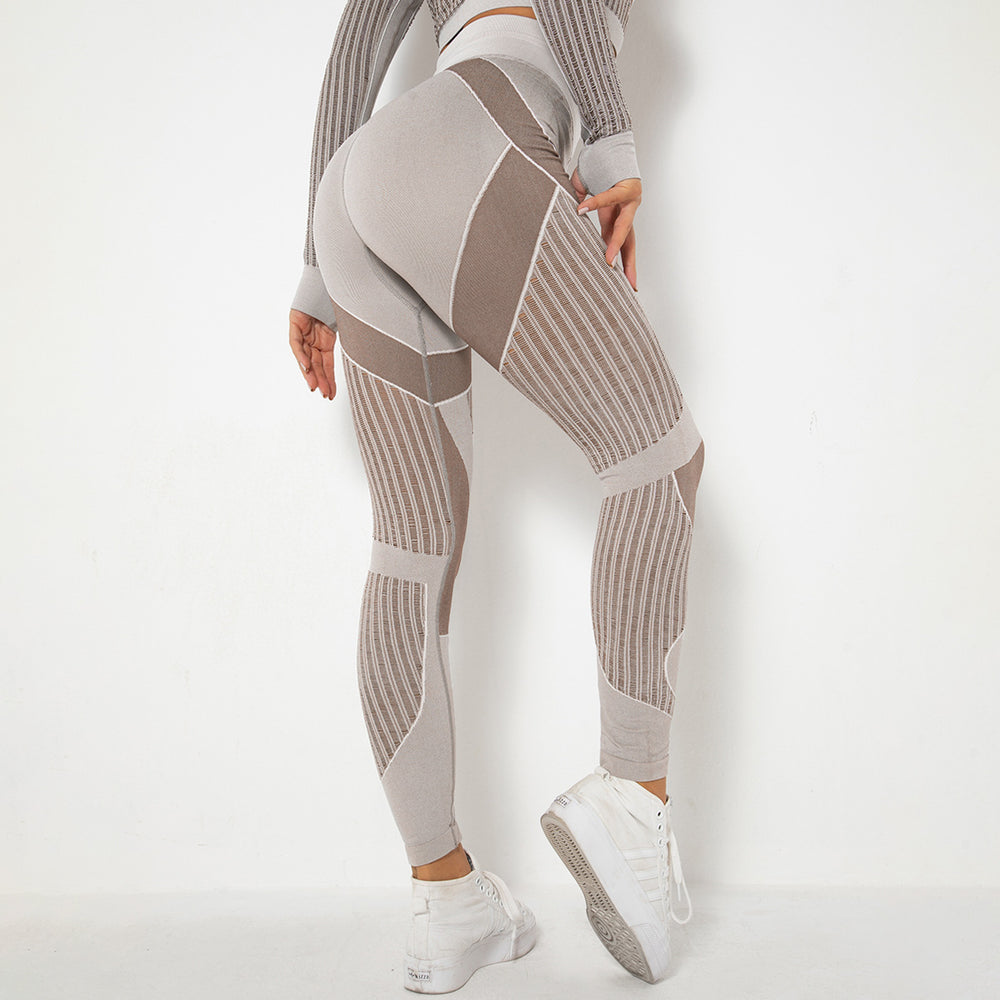 In stock! fashion cross-border seamless knittingsexystripes moisture-wicking yoga pants sports running fitness pants for women