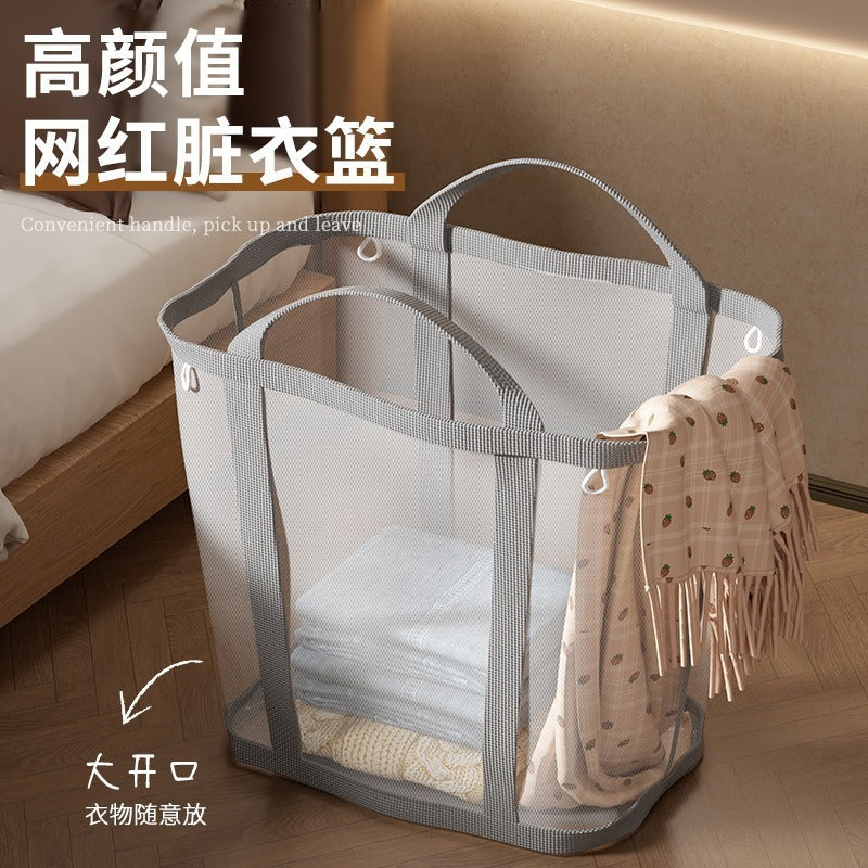 Portable household mesh nylon dirty clothes, bathroom debris sorting, large-capacity storage, hanging portable dirty clothes basket