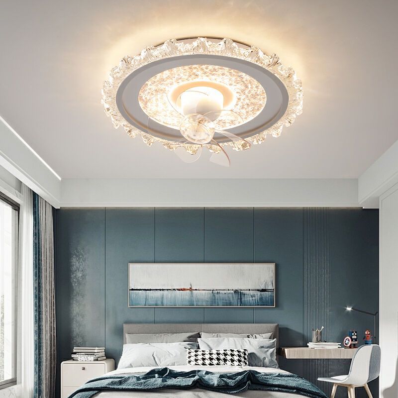Full Spectrum Bedroom Fan Light Nordic Living Room Fan Light Simple Modern Atmosphere Hall Light with Electric Fan Lighting
