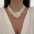 Multi-layered imitation pearl necklace wholesale, european and american fashion, artistic retro black and white color block jewelry, high-end women's choker