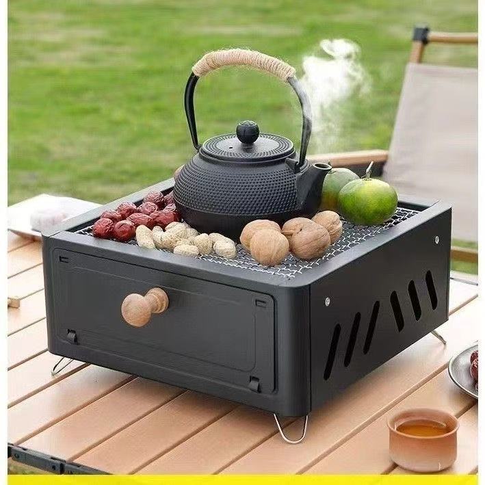 For homecamping style courtyard barbecue grill outdoor portable charcoal barbecue grill square fire pit for cooking tea camping fire pit
