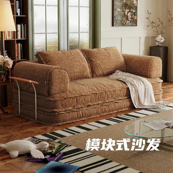 Medieval style retro style corduroy fully dismantled and washed fabric sofa bed pure sponge no skeleton roll bag living room sofa