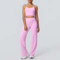 Sexy strappy back sports bra set with high-waisted wide-leg straight-leg yoga pants - perfect for outdoor leisure, running, and fitness