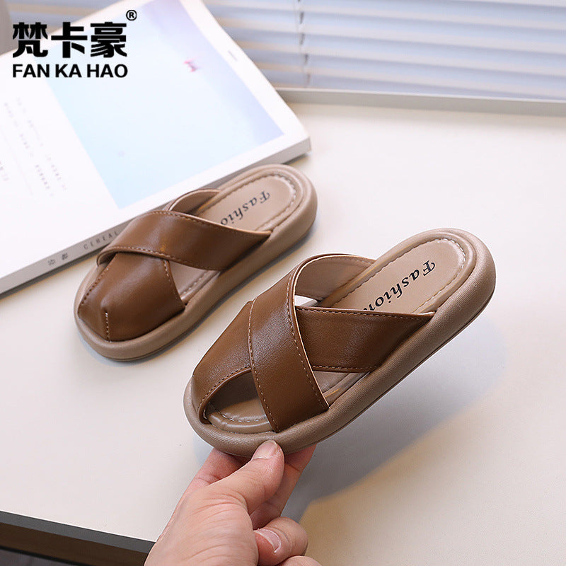 Vancahao baotou slippers summerflatsnew arrivalgirlretro one-piece slippers outwear sandals