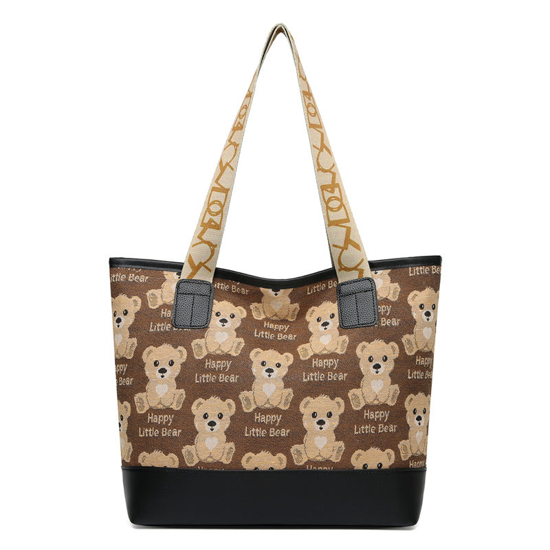 2025 new canvas bear shoulder bag - stylish women's bag, minimalist, versatile, large capacity tote bag, mom bag