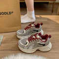 Wedge heel chunky platform dad shoes - 2026 spring/autumn new collection - cushioned comfort, lace-up, breathable mesh women's sneakers