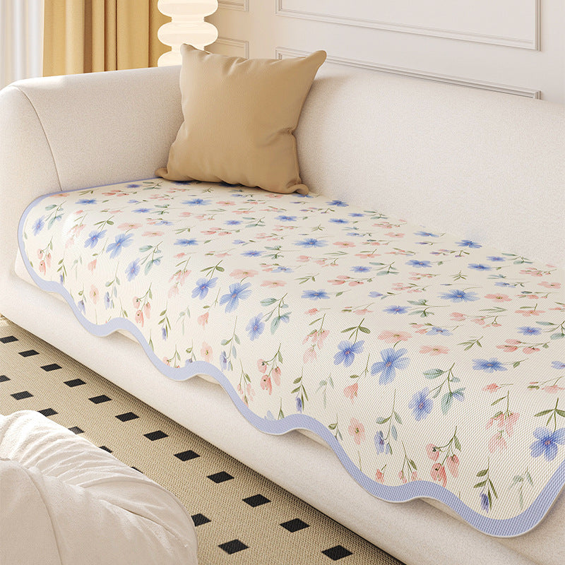 Special-shaped ice silk woven sofa cushion Korean floral fresh and non-slip summer cool irregular sofa mat cushion