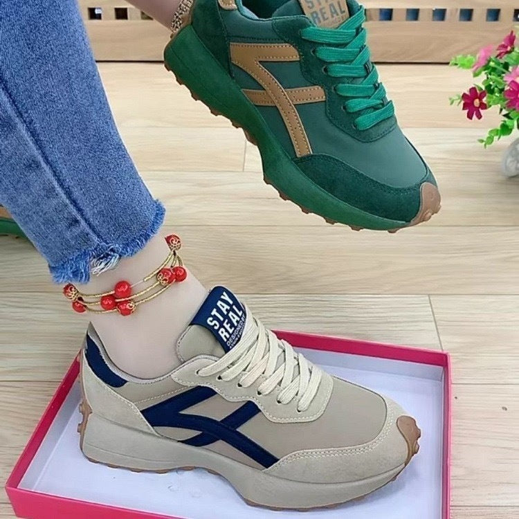 plus size women's shoes new arrival breathable leather sneakers women's korean version thick solecasual soft bottom running dad shoes