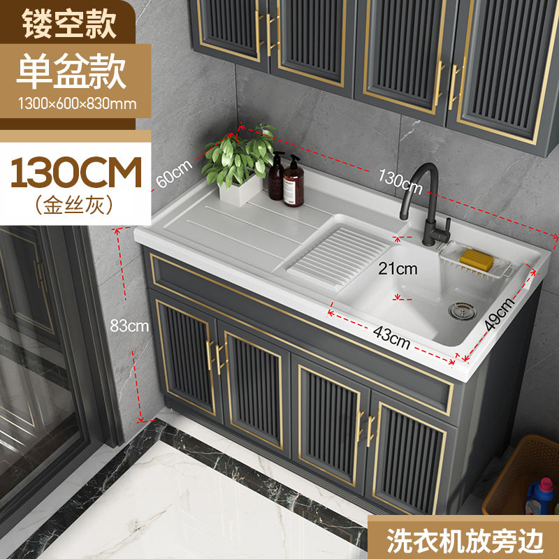 Space Aluminum Balcony Washing Machine Cabinet Combination significant other Pool Slot Integrated Flip Cover Pulsator Hand Washbasin with Rub Board