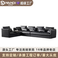 Custom italian minimalist napa leather sofa for large villas - black cowhide sectional corner down sofa