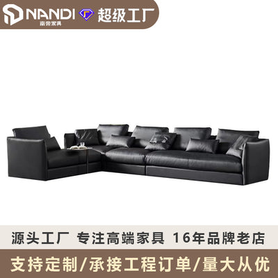 Custom italian minimalist napa leather sofa for large villas - black cowhide sectional corner down sofa