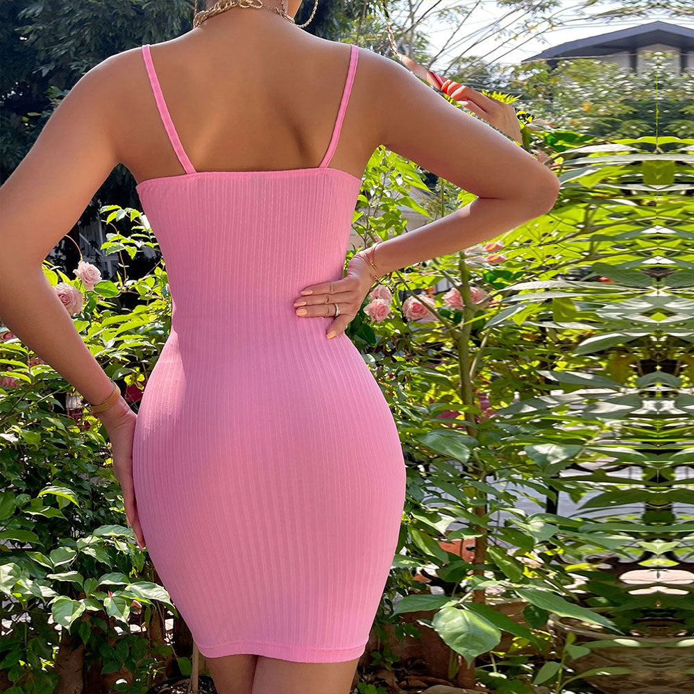 Barbie pink european and american style  cross-border sexy off-the-shoulder bodycon party slip dress