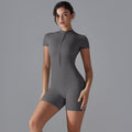 Naked all-in-one style yoga clothes half-open zipper short-sleeved fitness jumpsuit tight sports jumpsuit processing personalized