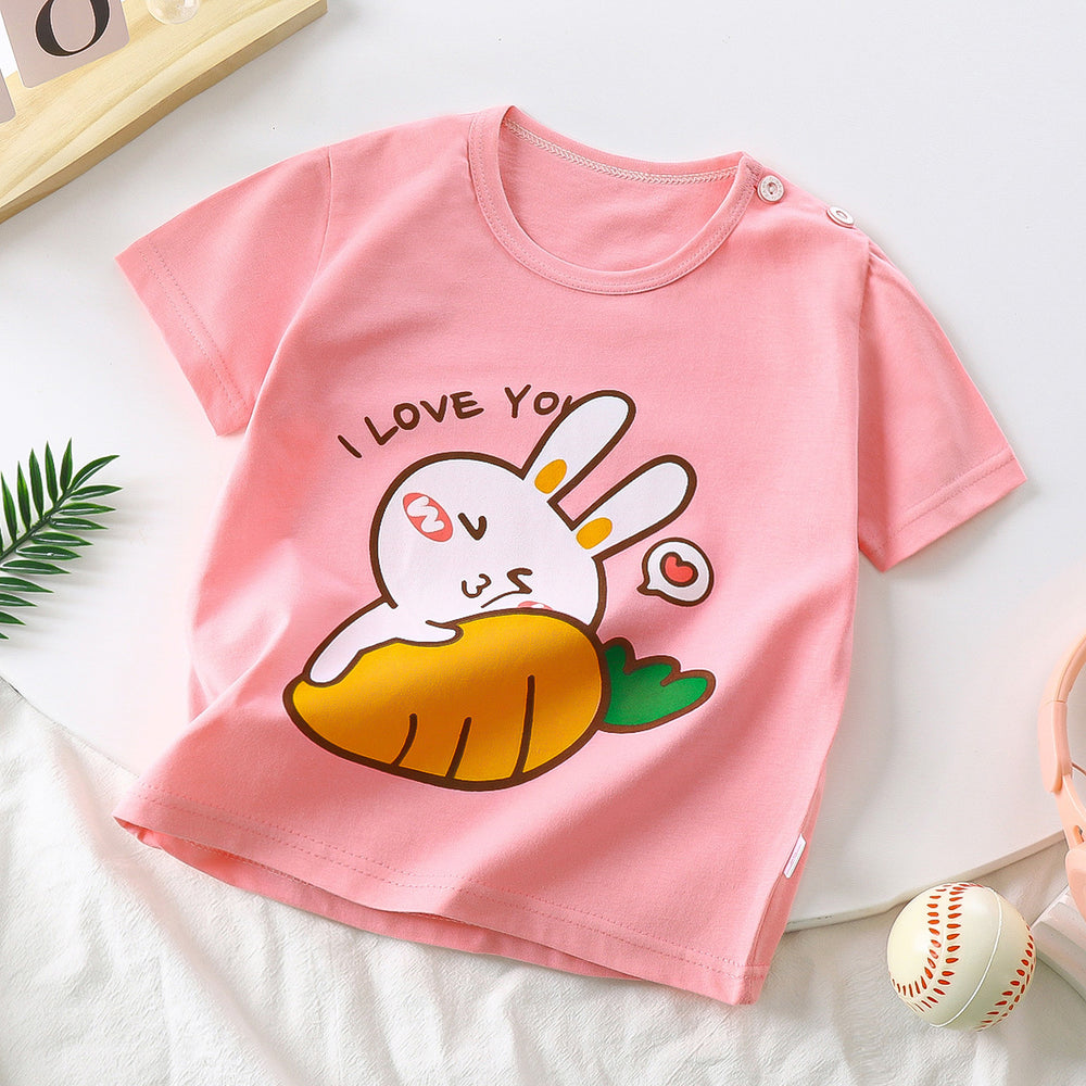 Kids' short-sleeve pure cotton summer new arrivals : boys' t-shirts, baby cartoon girls' short-sleeve korean style tops, children's clothing