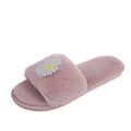 Winter japanese-style daisy print couple's slippers, indoor floor warm home shoes, postpartum care faux rabbit fur plush slippers