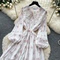 French chic lantern sleeve printed dress - women's summer korean style, slimming tie-waist, ethereal fairy dress