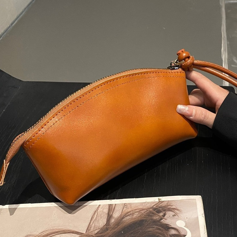 Retro first-layer cowhide women's bag women's bag fashion practical dumpling bag shell bag casualeasiest for match clutch bag