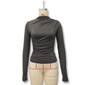 fall/winter european and american cross-border women's fashion: new casual slim-fit pleated turtleneck long-sleeve solid color top/t-shirt