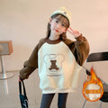 Girls' hoodie -  spring/autumn new korean style, stylish winter outfit, mid-to-large children's one-piece fleece jacket, thickened top