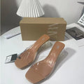 Za summer new chunky heel women's shoes square toe ankle strap high heels women's pvc open toe slingback glass heel sandals