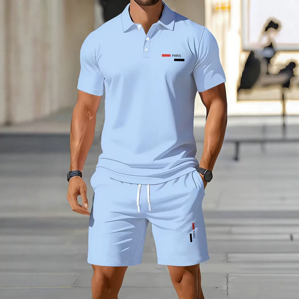 hot-selling men's polo shirt set, new summer two-piece casual short-sleeve and shorts set, dropshipping available