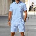 hot-selling men's polo shirt set, new summer two-piece casual short-sleeve and shorts set, dropshipping available