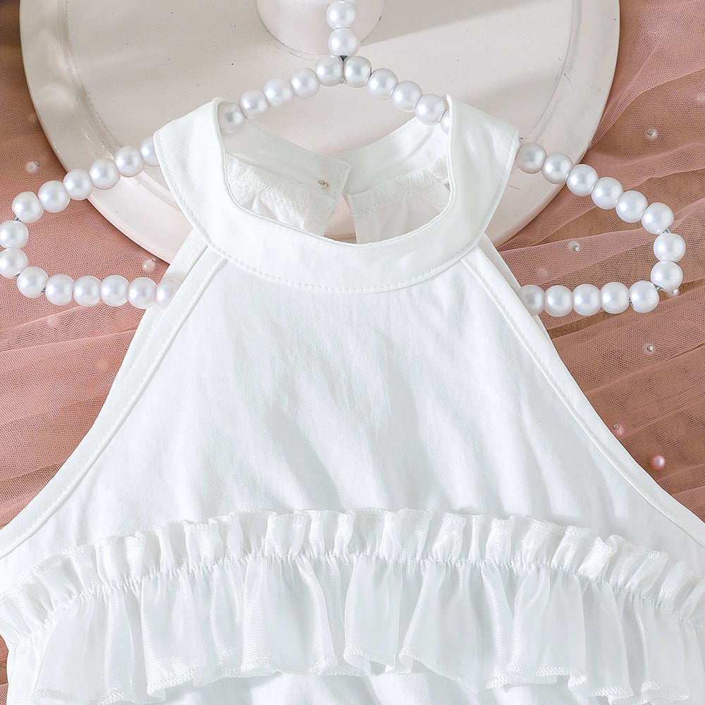 new girls' halter neck off-shoulder tiered skirt pants sweet princess set