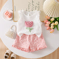 Girls' tulip crochet ruffle trim tank top and floral shorts two-piece set - summer korean style casual outfit for kids - trendy