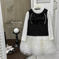 Girls' dress  autumn new arrival: sleeveless tank dress with lace trim, two-piece set (perfect for the "rich girl" look)