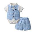 New british style boys' summer short-sleeve outfit: plaid vest suit for kids, perfect for baby's first birthday or special occasion