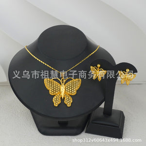 middle eastern gold-plated jewelry butterfly necklace and earrings - dubai ethiopian bridal wedding party accessories