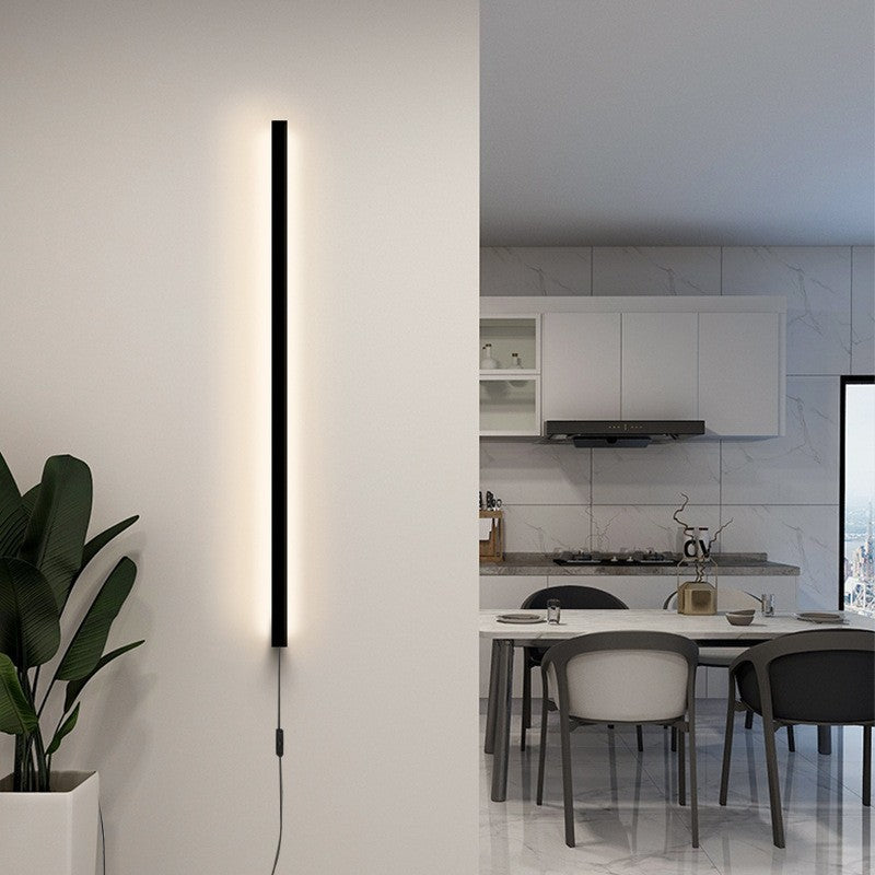 Minimalist light luxury bedroom bedside wall lamp - no wiring required, led nordic style stairway aisle switch plug long strip wall light