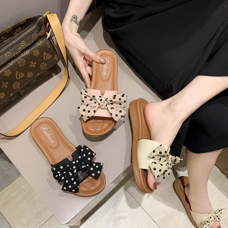 2025 summer bowknot slippers - trendy women's outdoor slides, fairy style, beach-friendly, non-slip platform sandals
