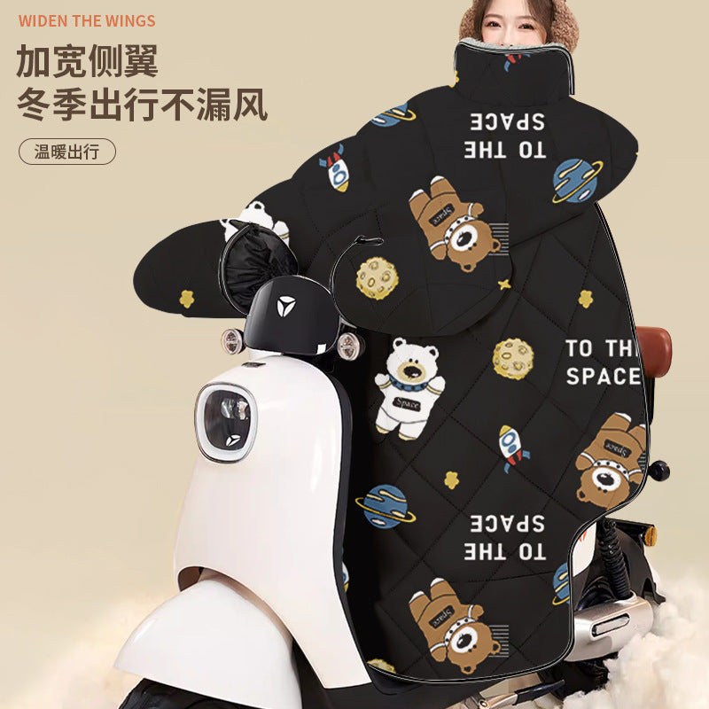 Electric vehicle windshield cover - winter fleece-lined, thickened cape style - battery car/motorcycle windproof and waterproof cover - all-season universal