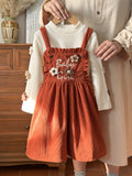 hot-selling pastoral style girls' floral round neck top + embroidered suspender dress - cross-border exclusive