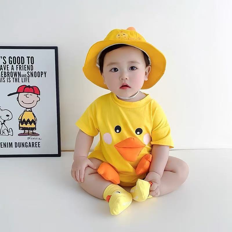 Super cute summer clothes, cute thin khaki baby summer onesie, short-sleeved baby clothes for men and women, cartoon