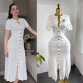 exportelegance style pure color single breasted knittingdress women's summerk-style silm slit long skirt dres