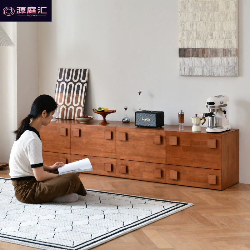 All solid wood tv cabinet module combination living room small apartment storage cabinet all-in-one medieval black carmen cabinet
