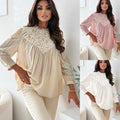 Aliexpress new arrival: round neck long sleeve ruffle collar pleated top blouse