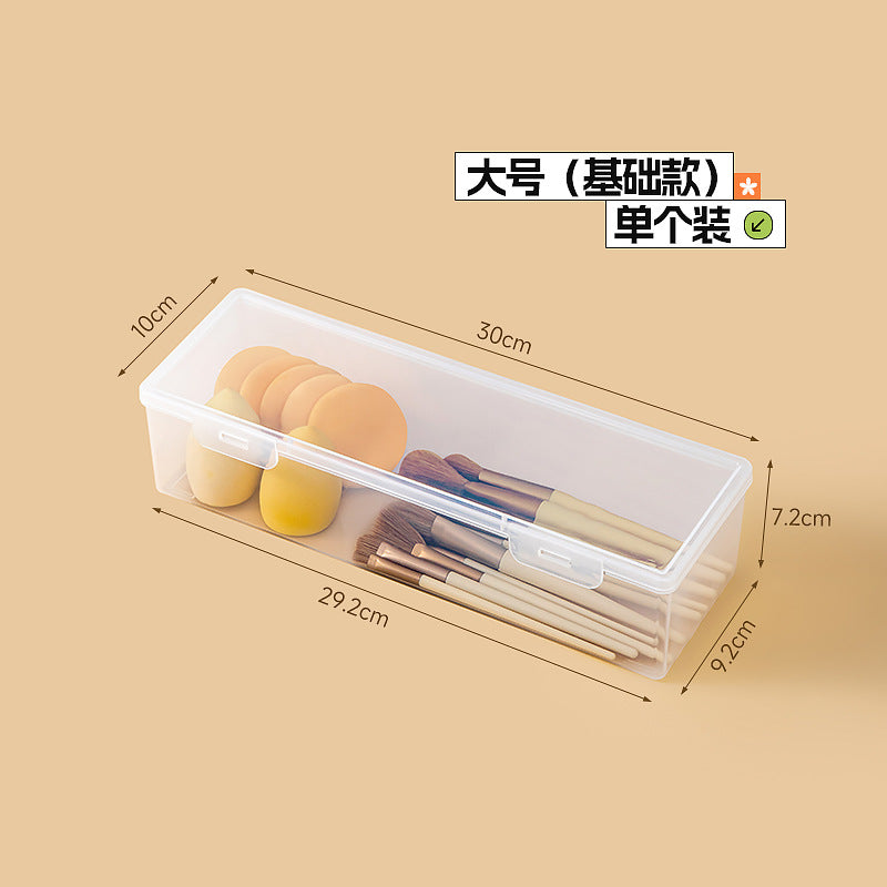 Desktop grid baffle dust lipstick storage box transparent plastic puff makeup brush cosmetic storage box with lid