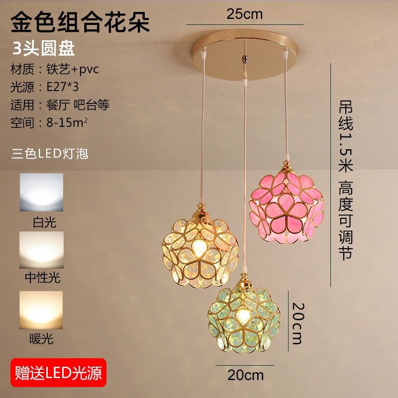 Accessible luxury restaurant chandelier three-head modern casual bar art dining table small chandelier scandinavian creative popular crystal lamp
