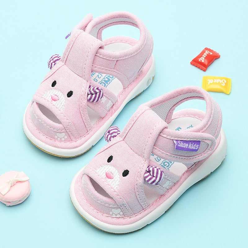 Baby cloth sandals for boys, summer, ages 0-1-2-3 years, infant anti-slip soft sole squeaky shoes, girls' first walker shoes, baby shoes