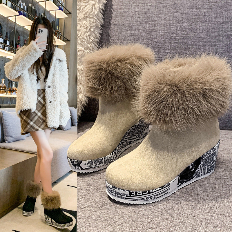 export snow boots: new winter collection - comfortable, sporty, casual cotton boots with platform wedge heel, thick sole, and fleece lining for women