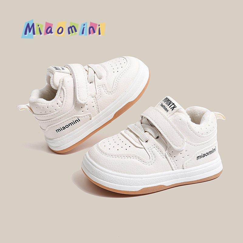 Winter new arrival: baby & toddler double-layer cotton shoes - girls' first walking shoes, leather upper with fleece lining, boys' waterproof sneakers, ages 1-3