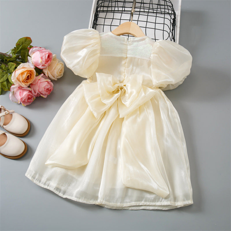 Girls' summer new collection dress  - baby girl bowknot tutu dress - birthday party dress - puff sleeve princess dress