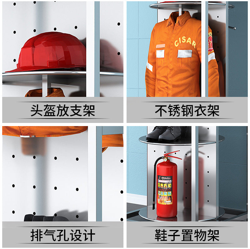 Stainless steel fire fighting clothes rack Double-sided rotating rescue team equipment rack Fire and chemical protection life-saving clothing storage rack