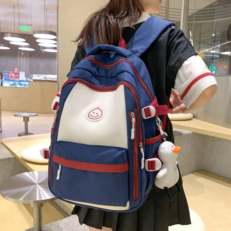 New high-quality contrasting color schoolbag large-capacity nylon backpack junior high school student bag fashion trend leisure bag