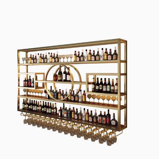 Bar bar decorative wall-mounted luminous wine rack restaurant wall-mounted wrought iron wine cabinet creative wine glass display rack