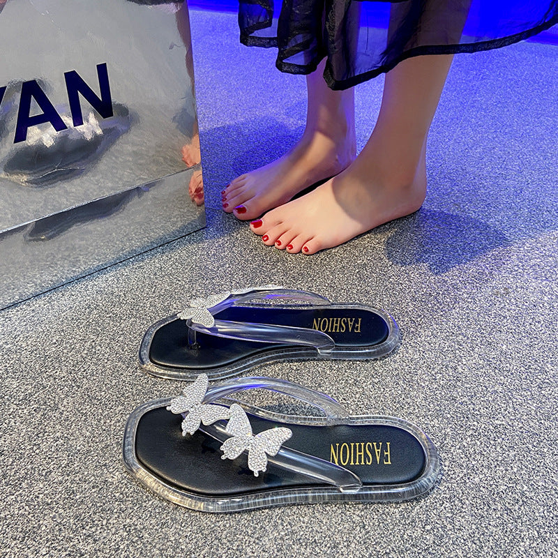 Women's flip-flops: new summer collection - butterfly crystal clear flip-flops, outdoor wear, non-slip, durable, thong sandals